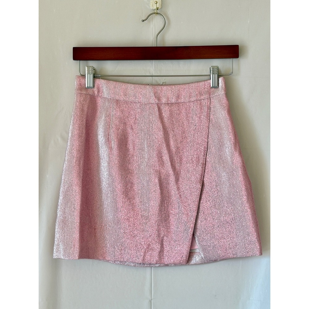 White Fox Pink Metallic Wrap Mini Skirt Small High Waist Shimmer Party Festival